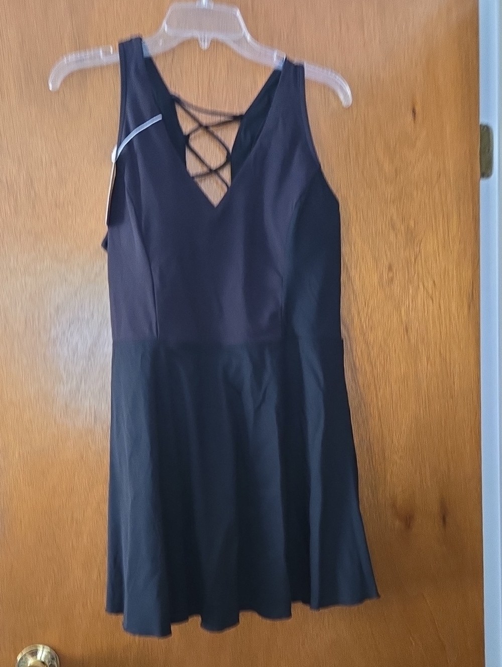 NWT Women's Halara Black V-Neck Dress with Lattice Back Cloudful Air No Shorts